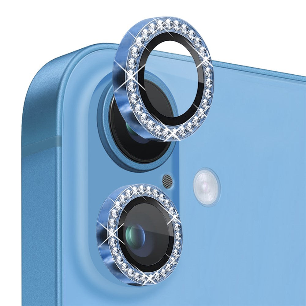 NORTHJO For iPhone 16 / 16 Plus Lens Protector Rhinestone Ring Tempered Glass Lens Film