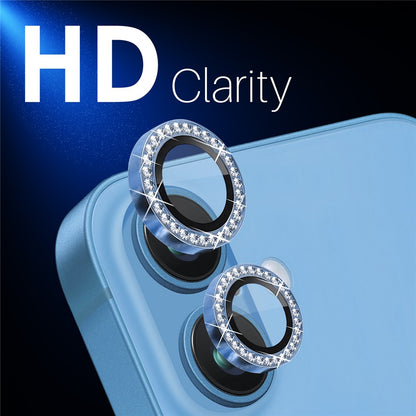 NORTHJO For iPhone 16 / 16 Plus Lens Protector Rhinestone Ring Tempered Glass Lens Film