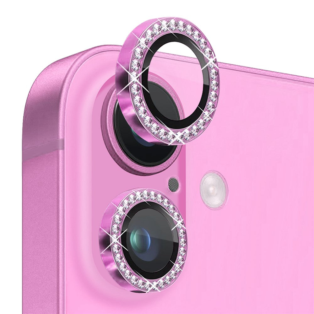 NORTHJO For iPhone 16 / 16 Plus Lens Protector Rhinestone Ring Tempered Glass Lens Film