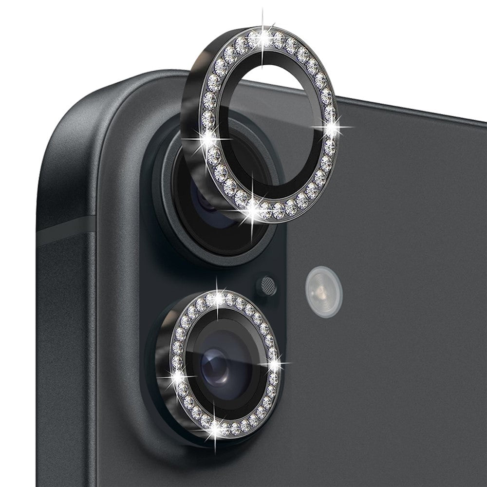 NORTHJO For iPhone 16 / 16 Plus Lens Protector Rhinestone Ring Tempered Glass Lens Film