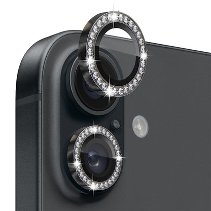 NORTHJO For iPhone 16 / 16 Plus Lens Protector Rhinestone Ring Tempered Glass Lens Film