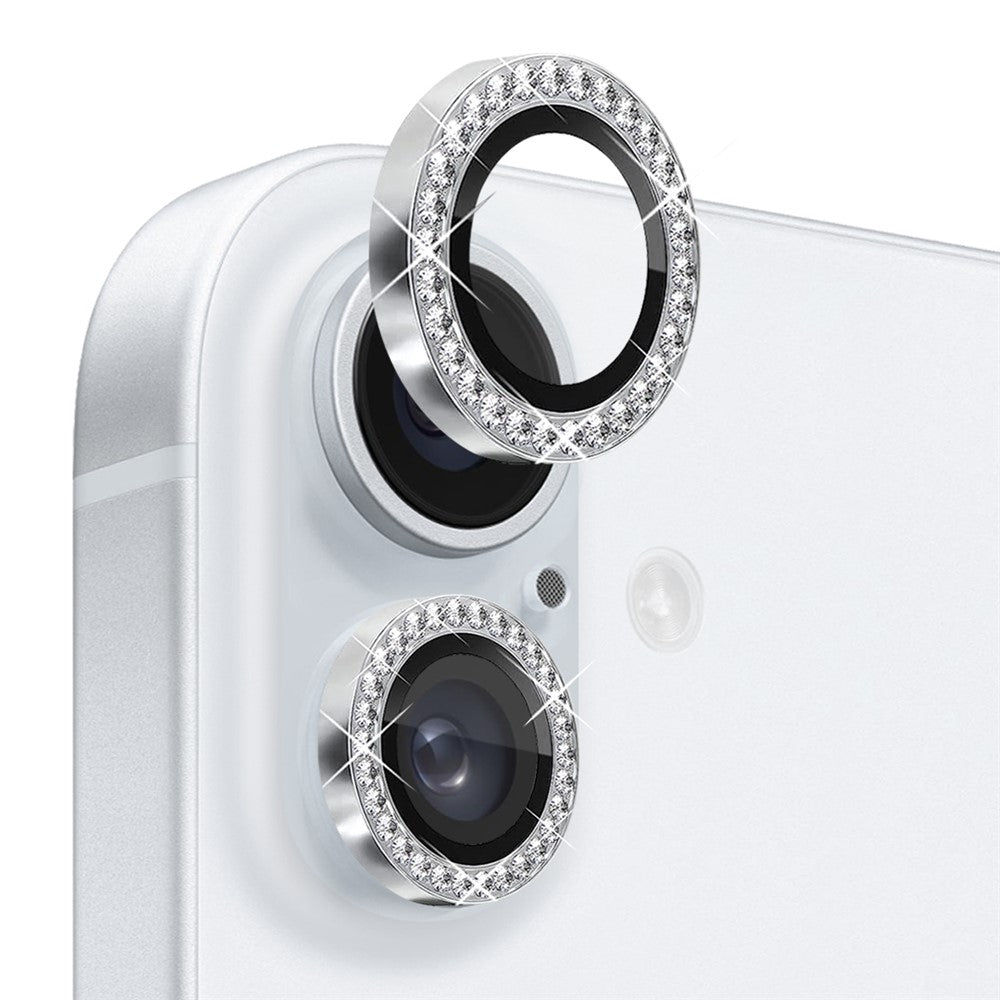 NORTHJO For iPhone 16 / 16 Plus Lens Protector Rhinestone Ring Tempered Glass Lens Film