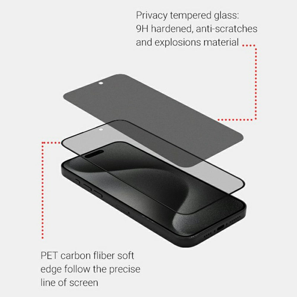 KZDOO For iPhone 16 / 15 / 14 Pro Anti-Peep Tempered Glass Screen Protector Full Glue Silk Printing Screen Film