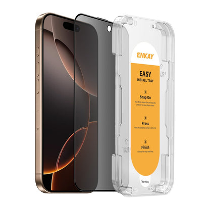 ENKAY HAT PRINCE For iPhone 16 Pro Anti-Spy Film   Silk Printing Tempered Glass Screen Protector with Installation Tool