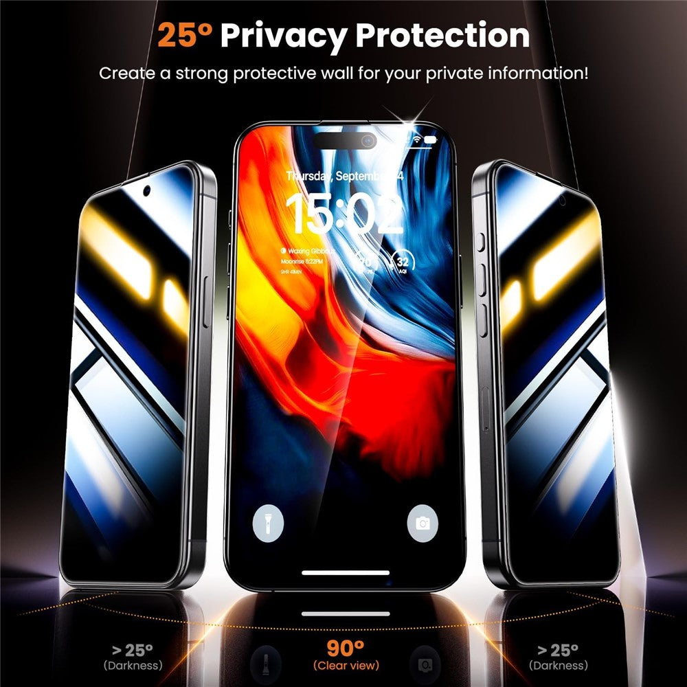 For iPhone 14 Pro Anti-Spy Screen Protector Temered Glass Film with Dust-Proof Net