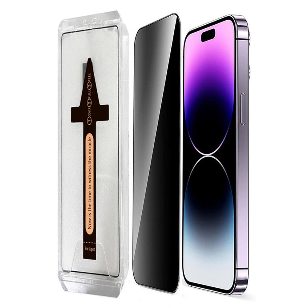 For iPhone 14 Pro Anti Spy Tempered Glass Screen Protector with Automatic Dust Removal Tool