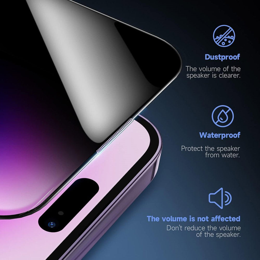 For iPhone 14 Pro Anti Spy Tempered Glass Screen Protector with Automatic Dust Removal Tool