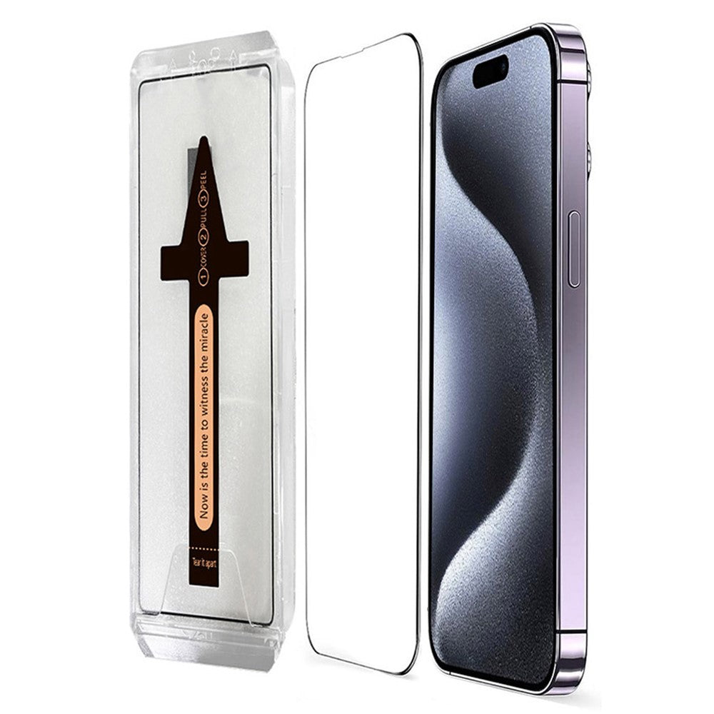 For iPhone 15 Pro Tempered Glass HD Clear Screen Protector with Automatic Dust Removal Tool
