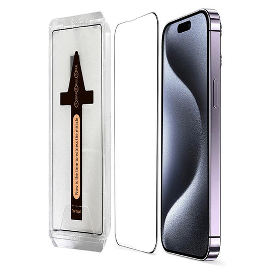 For iPhone 15 Pro Tempered Glass HD Clear Screen Protector with Automatic Dust Removal Tool