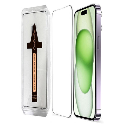 For iPhone 15 Plus Tempered Glass HD Clear Screen Protector with Automatic Dust Removal Tool