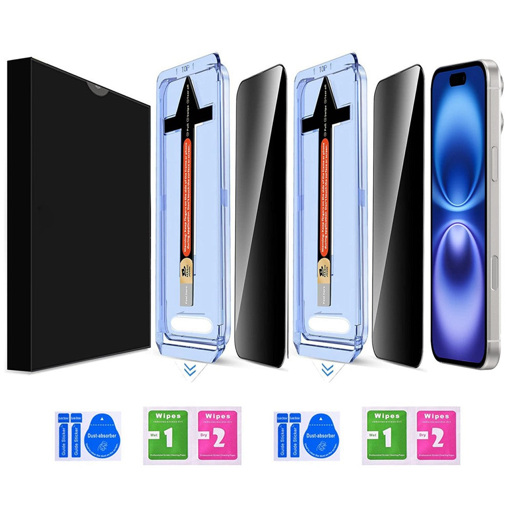 2 Sets For iPhone 16 / 15 Anti Spy Tempered Glass Screen Protector with Automatic Dust Removal Tool