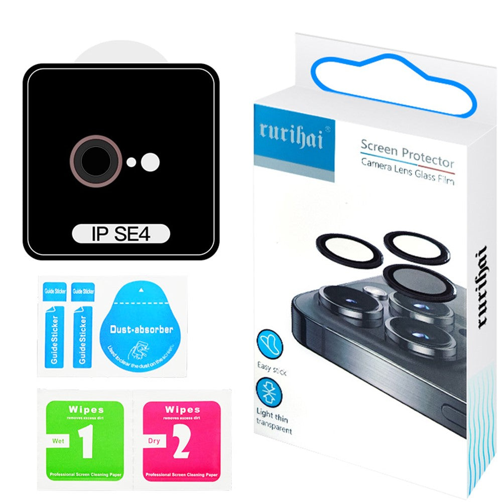 RURIHAI For iPhone 17e / 16e Camera Lens Protector Tempered Glass Metal Ring Lens Film