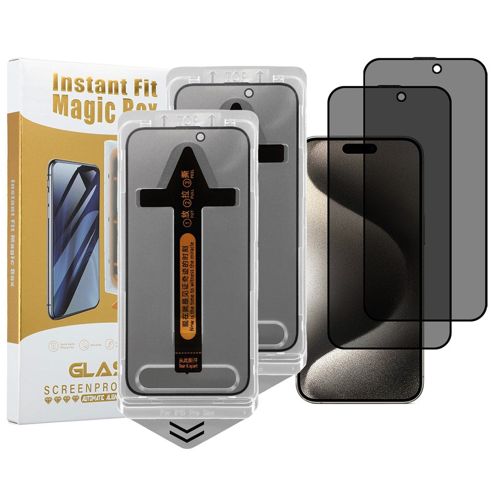2Pcs For iPhone 15 Pro Max Anti Spy High Aluminium Silicon Glass Screen Protector with Dust Removal Tool
