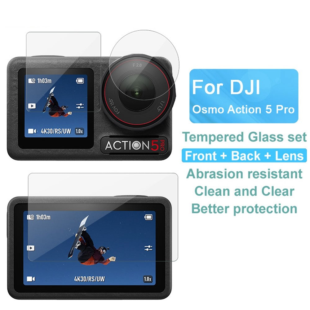 IMAK 1 Set Action Camera Screen Film for DJI Osmo Action 5 Pro Tempered Glass Screen Protector (Front Screen + Rear Screen + Lens)