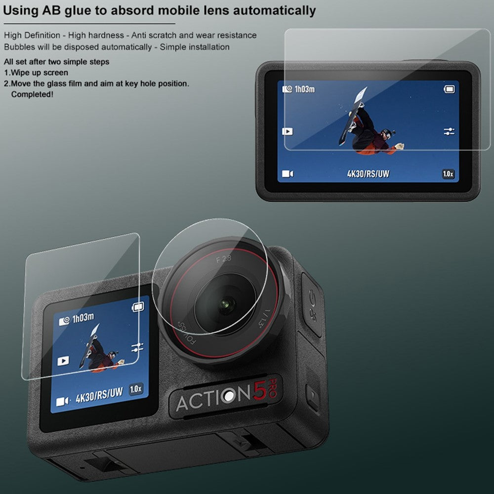 IMAK 1 Set Action Camera Screen Film for DJI Osmo Action 5 Pro Tempered Glass Screen Protector (Front Screen + Rear Screen + Lens)