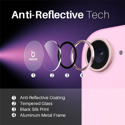 NORTHJO 1 Set For iPhone 17e / 16e Camera Lens Flim + Tempered Glass + Metal Ring Lens Protector