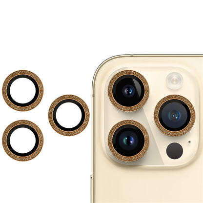 For iPhone 14 Pro / 14 Pro Max 2 Set Camera Lens Guard Glitter Ring Design Tempered Glass Lens Protective Film with Plate