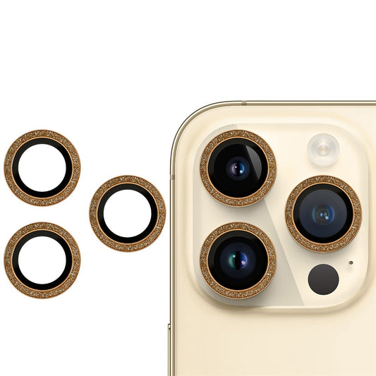 For iPhone 14 Pro / 14 Pro Max 2 Set Camera Lens Guard Glitter Ring Design Tempered Glass Lens Protective Film with Plate