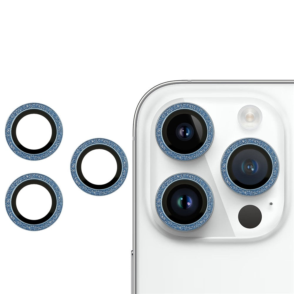 For iPhone 14 Pro / 14 Pro Max 2 Set Camera Lens Guard Glitter Ring Design Tempered Glass Lens Protective Film with Plate