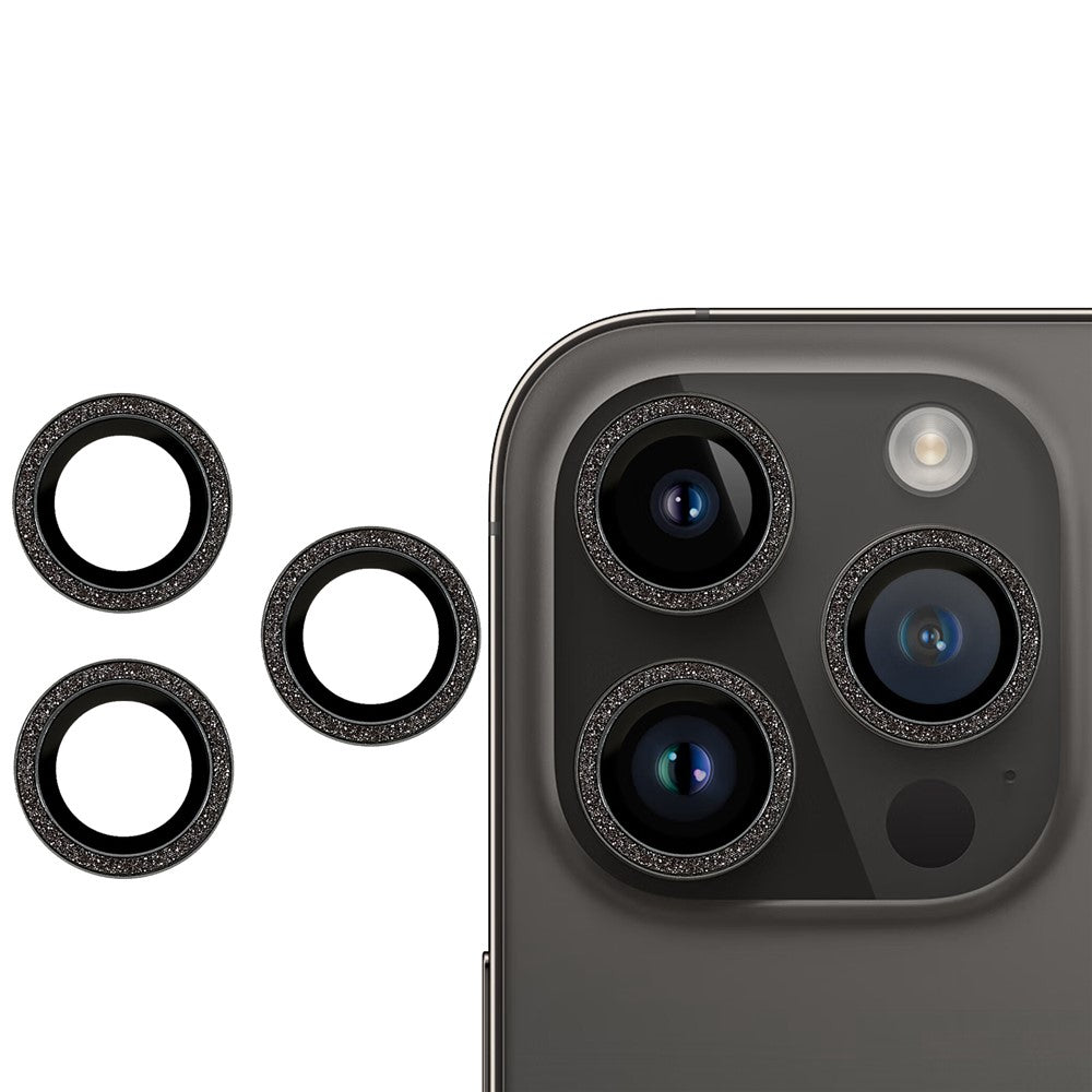 For iPhone 14 Pro / 14 Pro Max 2 Set Camera Lens Guard Glitter Ring Design Tempered Glass Lens Protective Film with Plate