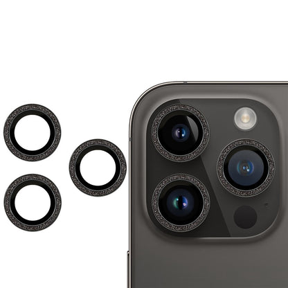 For iPhone 14 Pro / 14 Pro Max 2 Set Camera Lens Guard Glitter Ring Design Tempered Glass Lens Protective Film with Plate