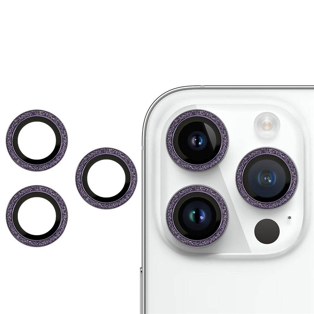 For iPhone 14 Pro / 14 Pro Max 2 Set Camera Lens Guard Glitter Ring Design Tempered Glass Lens Protective Film with Plate