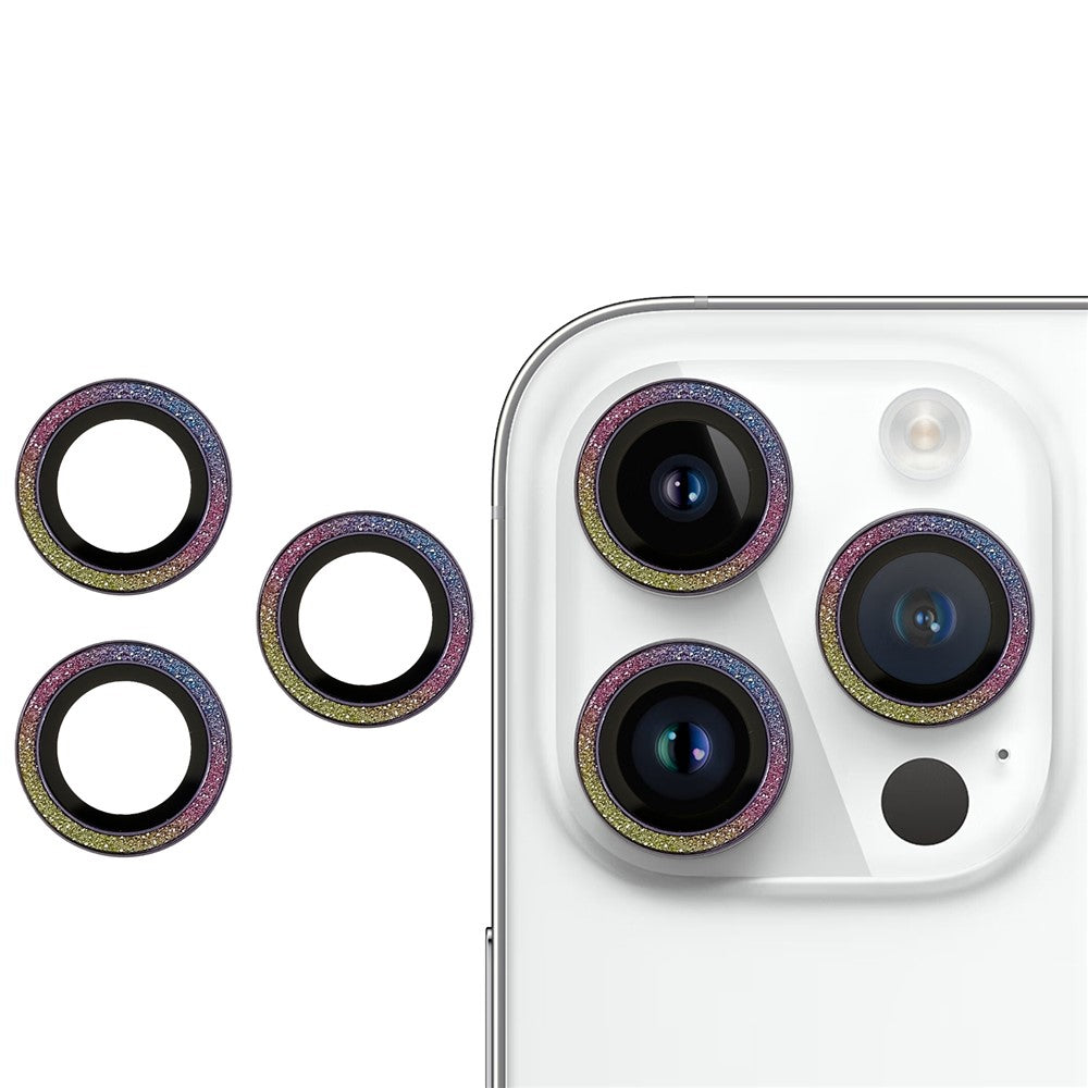 For iPhone 14 Pro / 14 Pro Max 2 Set Camera Lens Guard Glitter Ring Design Tempered Glass Lens Protective Film with Plate