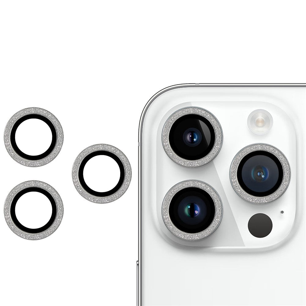 For iPhone 14 Pro / 14 Pro Max 2 Set Camera Lens Guard Glitter Ring Design Tempered Glass Lens Protective Film with Plate