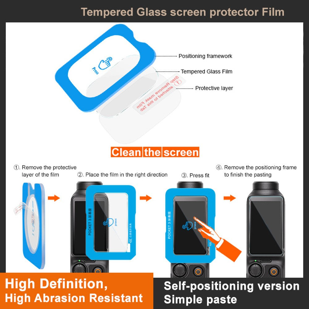 IMAK For DJI Osmo Pocket 3 Crystal Clear Tempered Glass Screen Protector with Self Positioning Frame