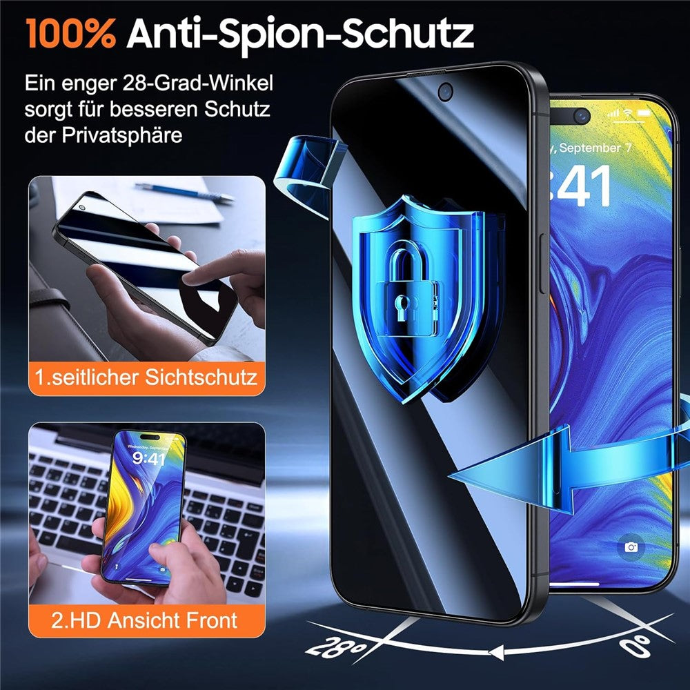 2Pcs For iPhone 14 Plus / 13 Pro Max Screen Protector Anti Spy High Aluminium Silicon Glass Film with Dust Removal Tool