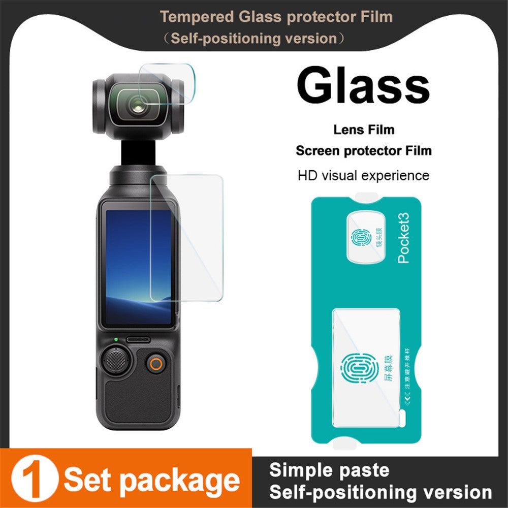 IMAK For DJI Osmo Pocket 3 Tempered Glass Screen Protector + Lens Film Set with Self Positioning Frame