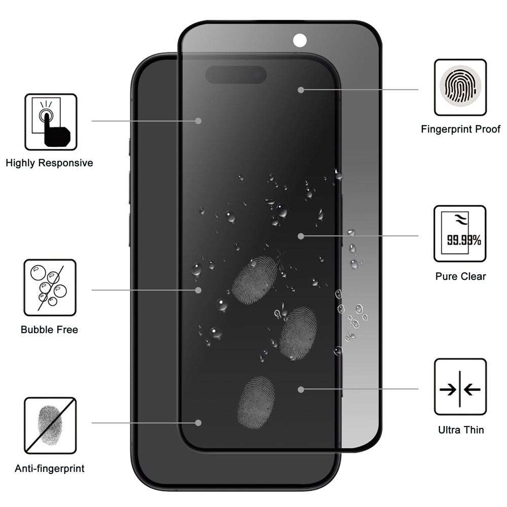 For iPhone 17 Pro Tempered Glass Screen Protector 2.5D Arc Edge Anti-Spy Film