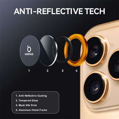 NORTHJO For iPhone 17 Pro Max / 17 Pro Camera Lens Protector Tempered Glass Lens Film Metal Ring Guard 1:1 Original Design