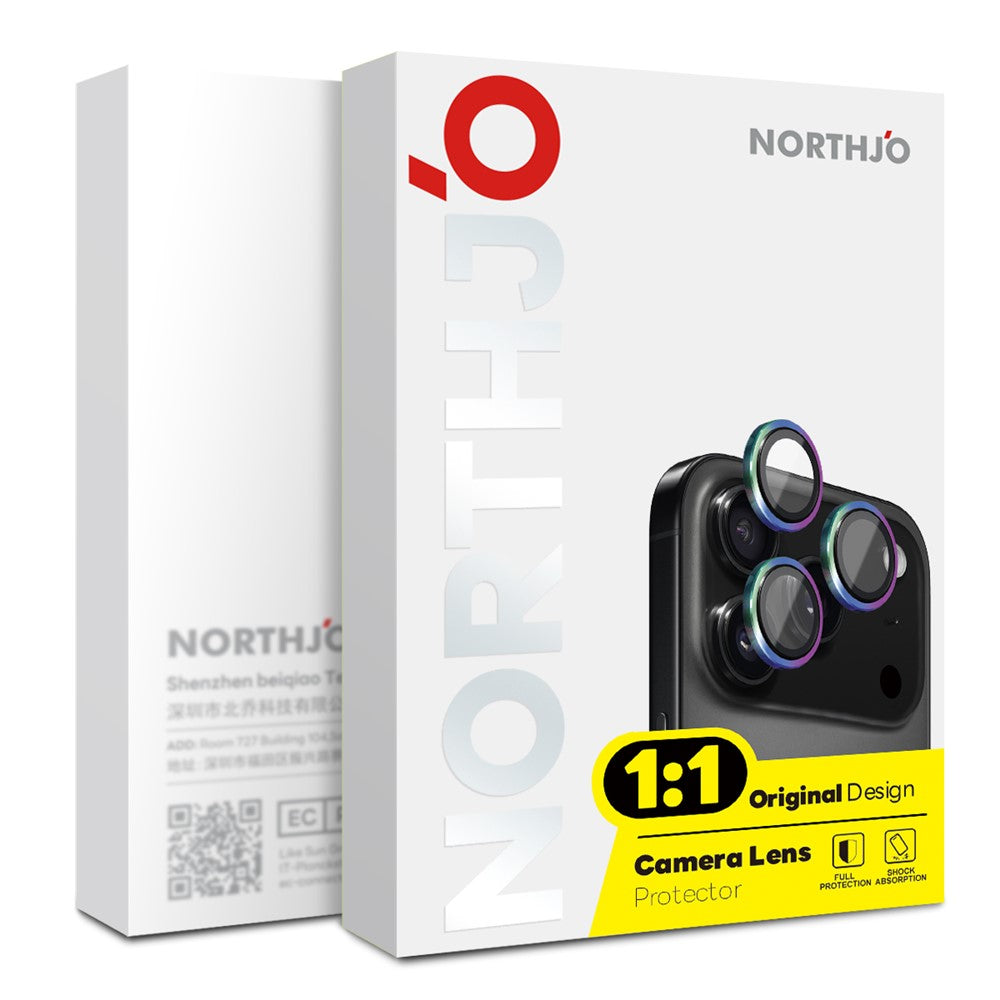 NORTHJO For iPhone 17 Pro Max / 17 Pro Camera Lens Protector Tempered Glass Lens Film Metal Ring Guard 1:1 Original Design