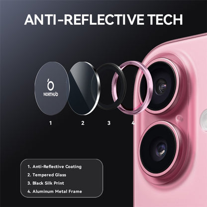 NORTHJO 1 Set For iPhone 17 Tempered Glass Camera Lens Film CD Veins Metal Ring Lens Guard