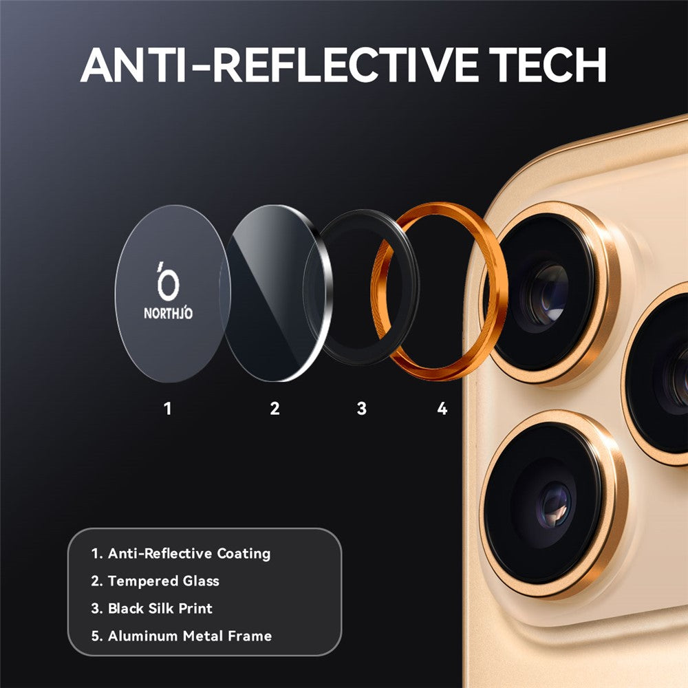 NORTHJO 1 Set For iPhone 17 Pro Max / 17 Pro Tempered Glass Camera Lens Film CD Veins Metal Ring Lens Guard
