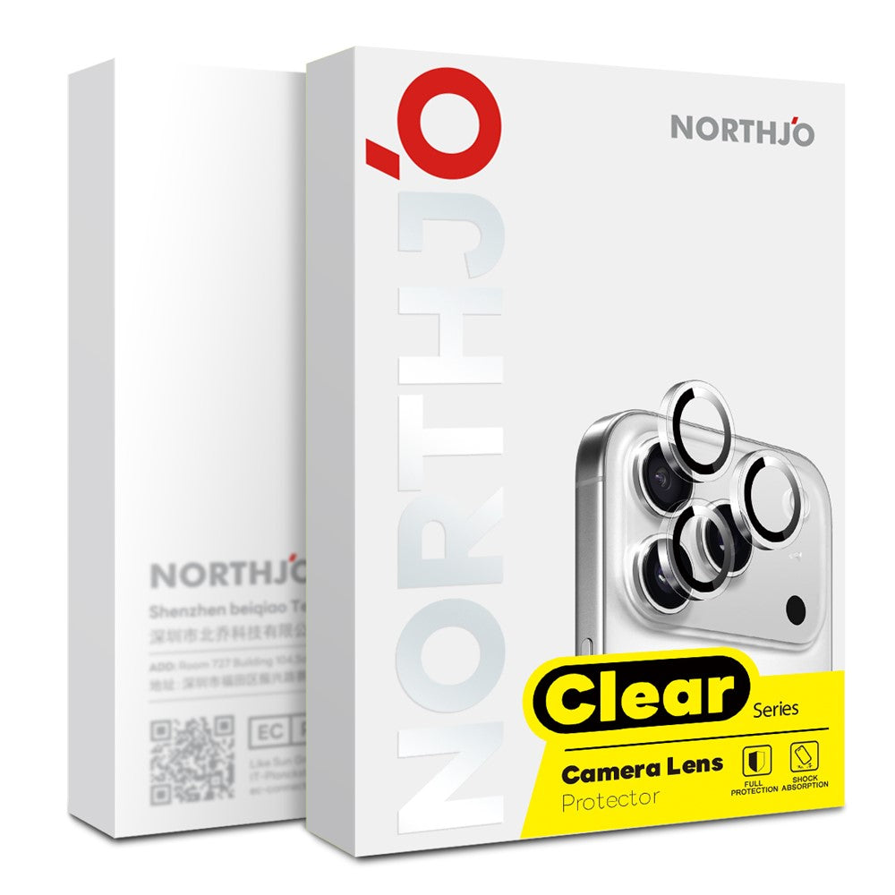NORTHJO 1Set Clear Lens Film for iPhone 17 Pro Max / 17 Pro Camera Lens Protector Tempered Glass Metal Ring Guard