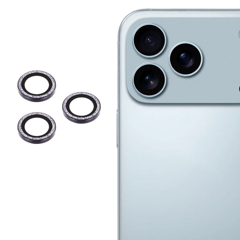 For iPhone 17 Pro Max / 17 Pro Camera Lens Protector Set Bling Glitter Metal Ring Tempered Glass Lens Film