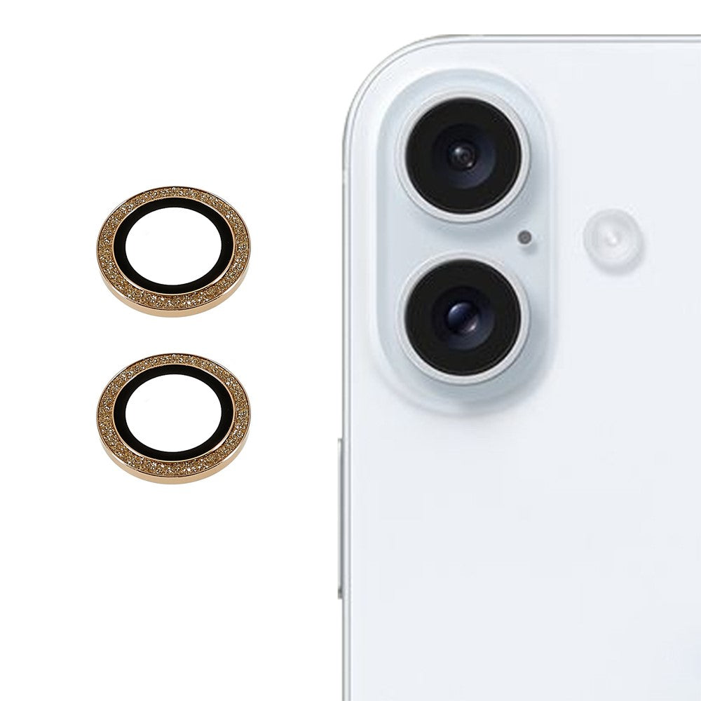 For iPhone 17 Camera Lens Protector Set Bling Glitter Metal Ring Tempered Glass Lens Film