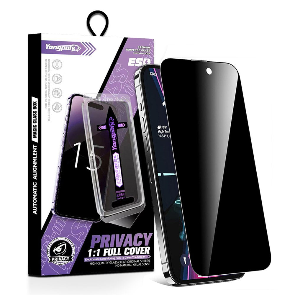 YONGPOLY For iPhone 17 Pro Anti-Spy Full Screen Protector Auto-Dust Removal Tempered Glass Film