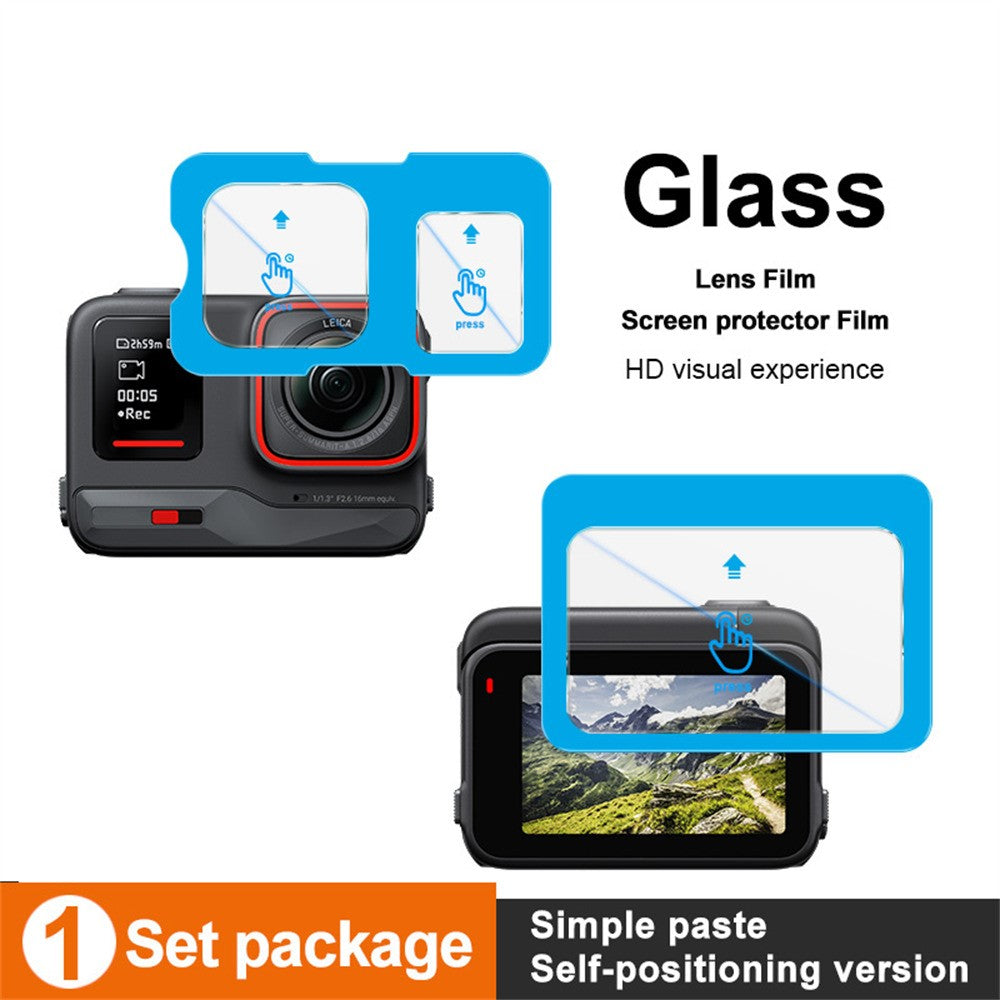 IMAK For Insta360 Ace Pro Tempered Glass Screen Protector + Lens Film Set with Self Positioning Frame