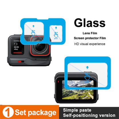 IMAK For Insta360 Ace Pro Tempered Glass Screen Protector + Lens Film Set with Self Positioning Frame