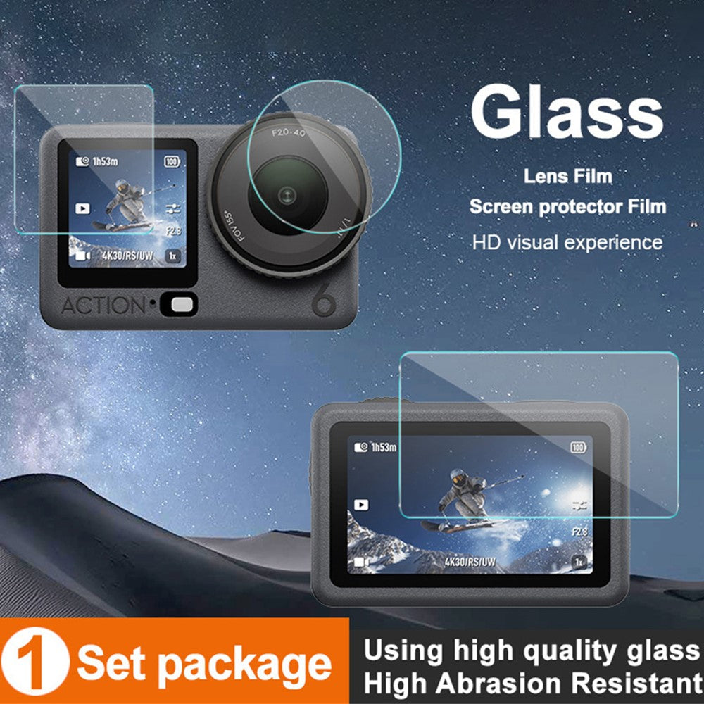 IMAK For DJI Osmo Action 6 Camera Tempered Glass Screen Protector + Lens Protector Kit