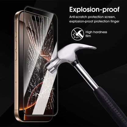 For iPhone 15 Pro Max Full Screen Protector HD Clear Silk Printing High Aluminium-silicon Glass Film with Dust Removal Installation Frame