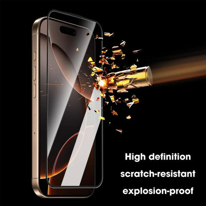 For iPhone 15 Pro Max Full Screen Protector HD Clear Silk Printing High Aluminium-silicon Glass Film with Dust Removal Installation Frame