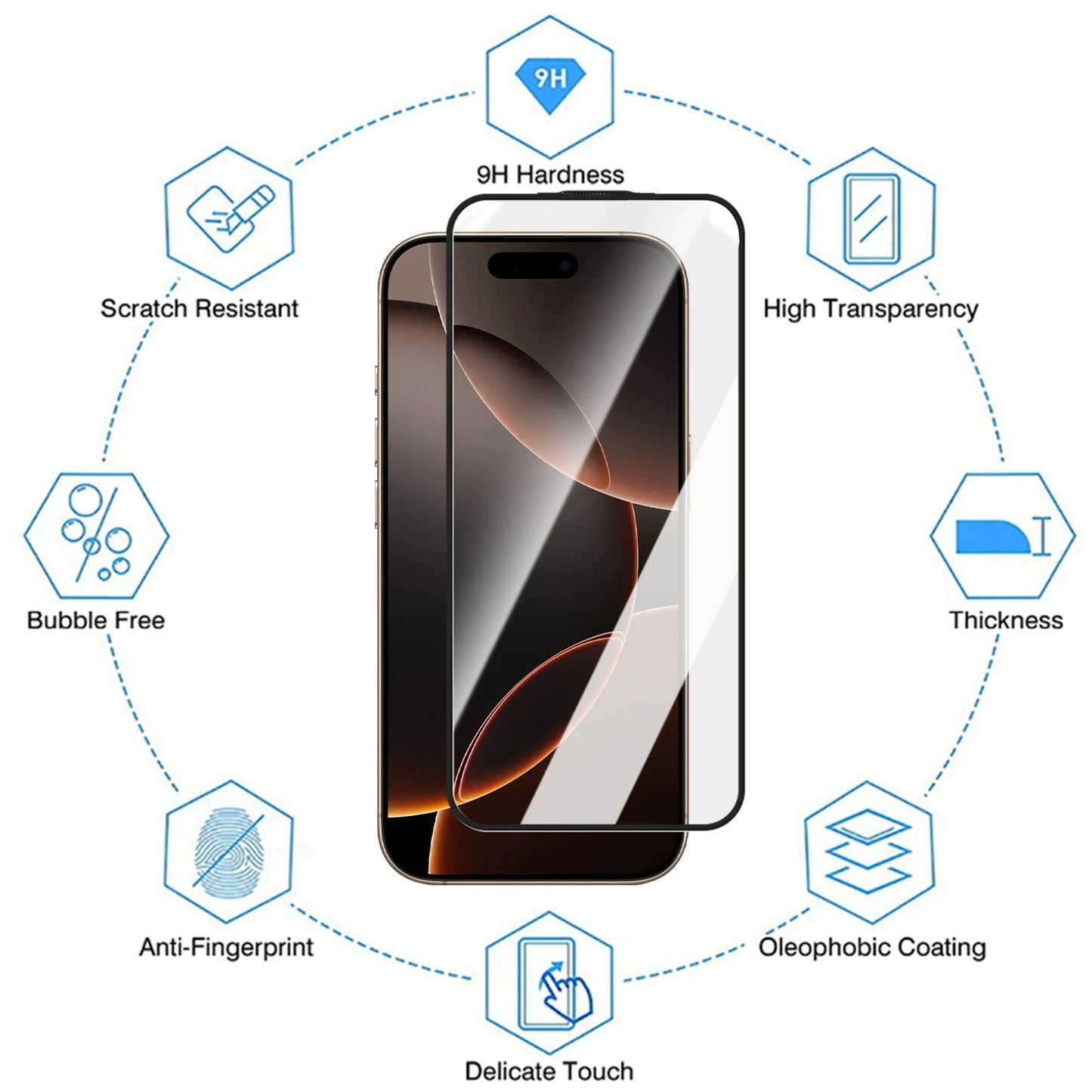 For iPhone 17e / 16e Full Screen Protector HD Clear Silk Printing High Aluminium-silicon Glass Film with Dust Removal Installation Frame