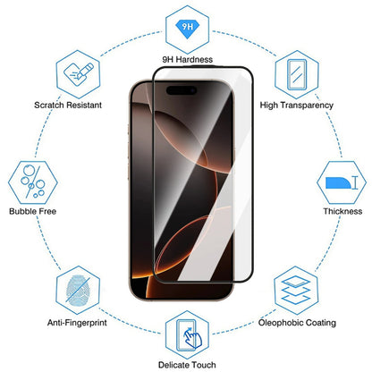 For iPhone 17e / 16e Full Screen Protector HD Clear Silk Printing High Aluminium-silicon Glass Film with Dust Removal Installation Frame