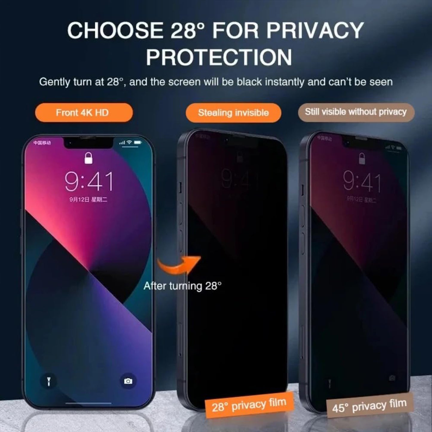 For iPhone 17e / 16e Anti Spy Privacy Full Screen Protector Black Edge High Aluminium-silicon Glass Film