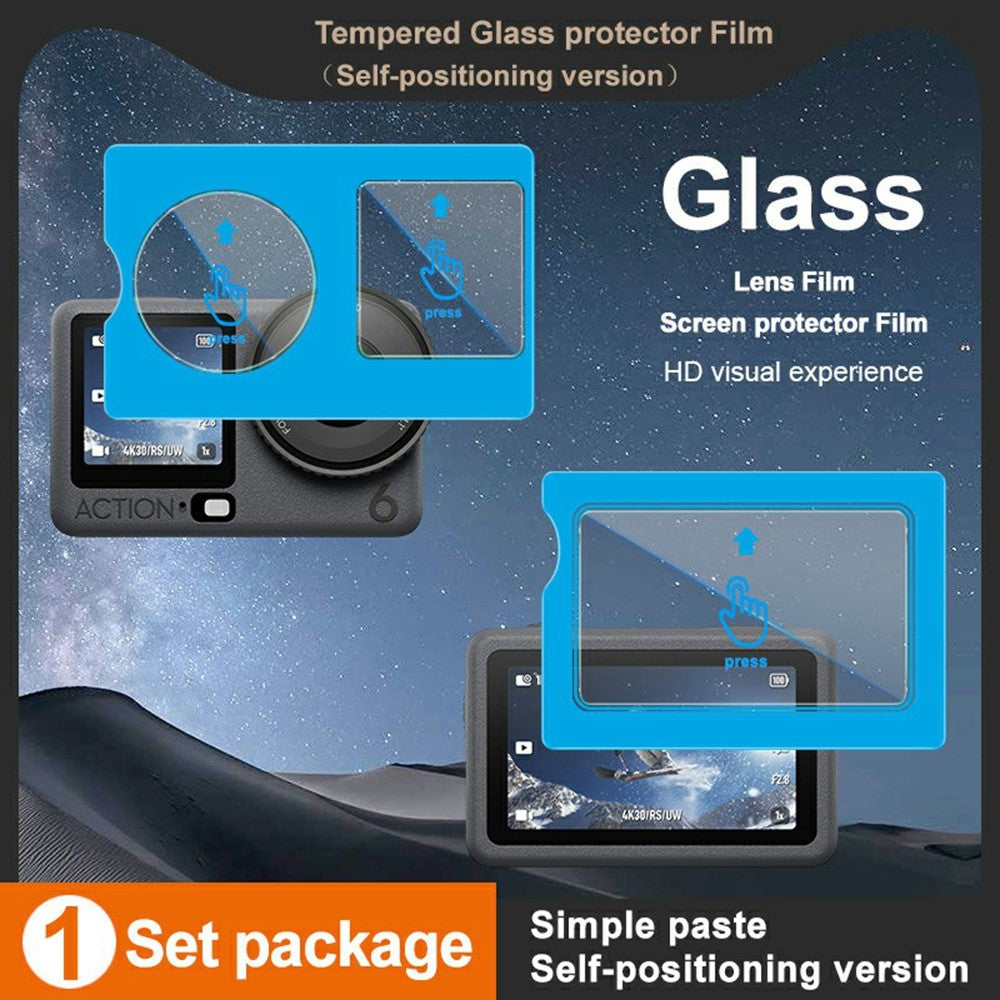 IMAK For DJI Osmo Action 6 Tempered Glass Screen Protector Set with Back / Front / Lens Protector (Self Positioning Frame)