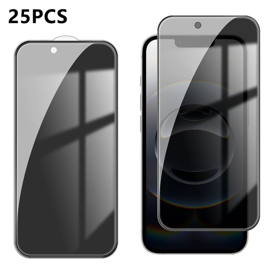 For iPhone 16e / iPhone 17e 25Pcs Anti-spy Screen Protector Silk Printing High Aluminium-silicon Glass Full Cover Anti-fingerprint Privacy Film